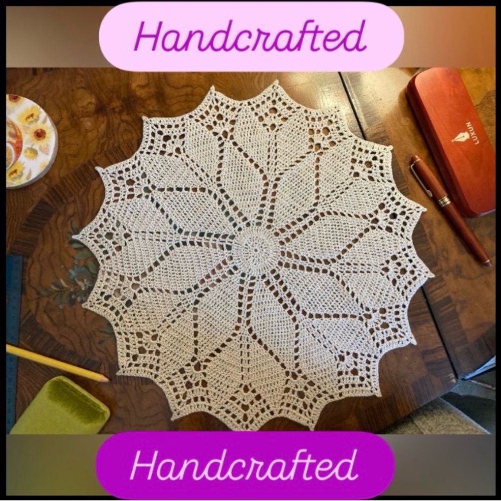 🤍New Handcrafted Crocheted Cream White Lace Doily Valentine's Day